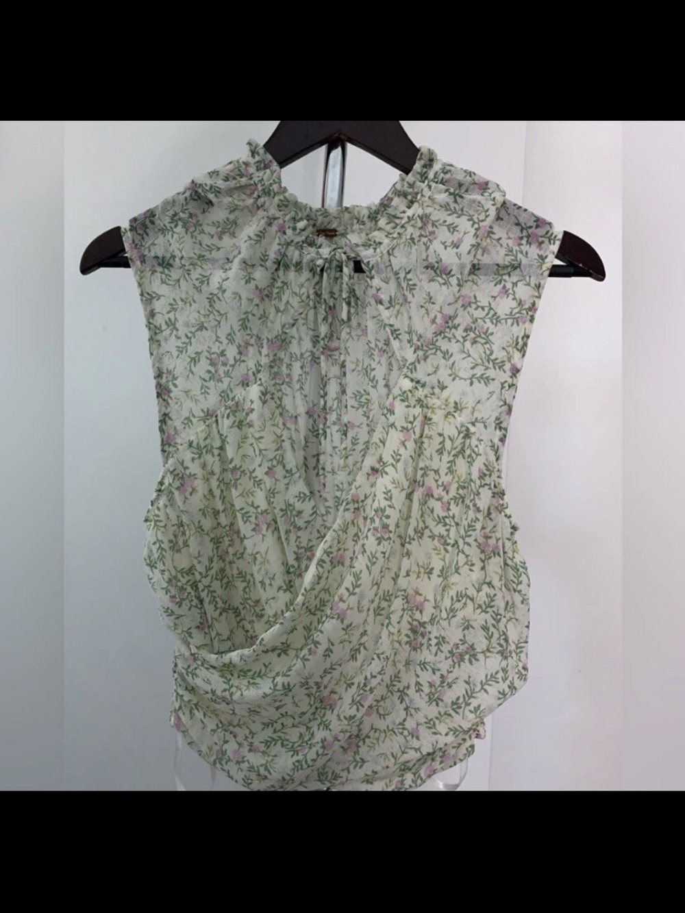 Free People Pale Green Floral Tie-Neck Sleeveless Camisole